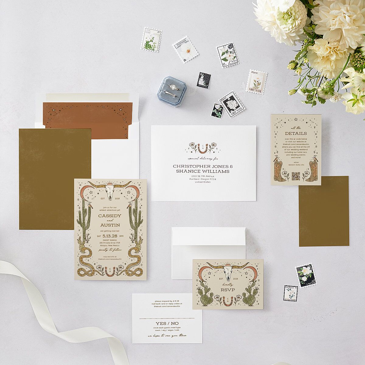 Southwestern Nouveau Wedding Invitations Umber Signature Blank No Standard