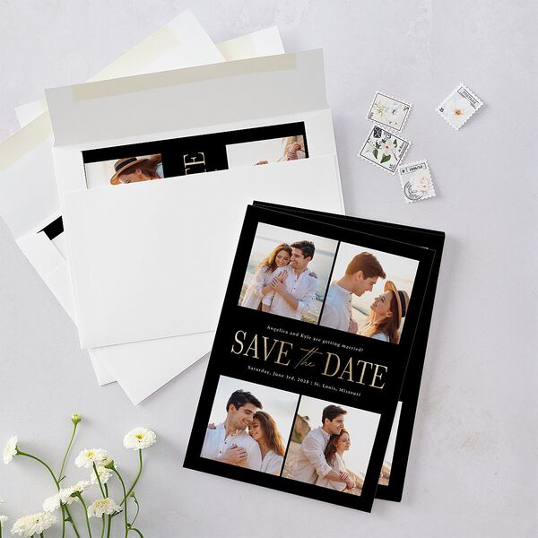 Classically Gilded Save the Date Cards Licorice Gold Signature smooth Blank No Standard