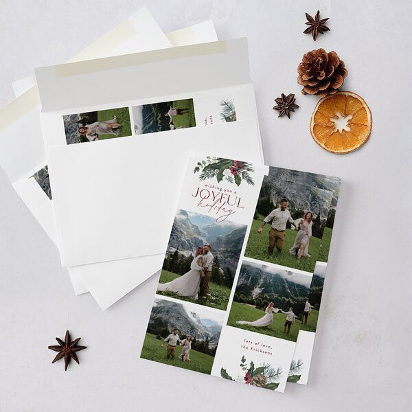Botanical Corners Holiday Cards Garnet Signature Blank Standard Portrait