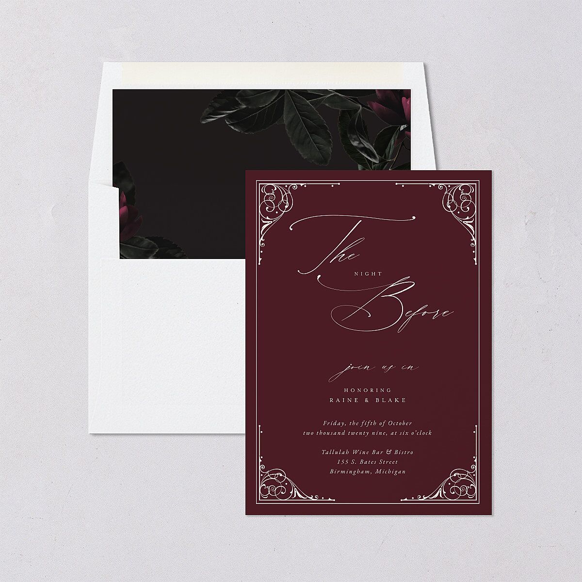 Vintage Gothic Rehearsal Dinner Invitations Licorice Signature Blank