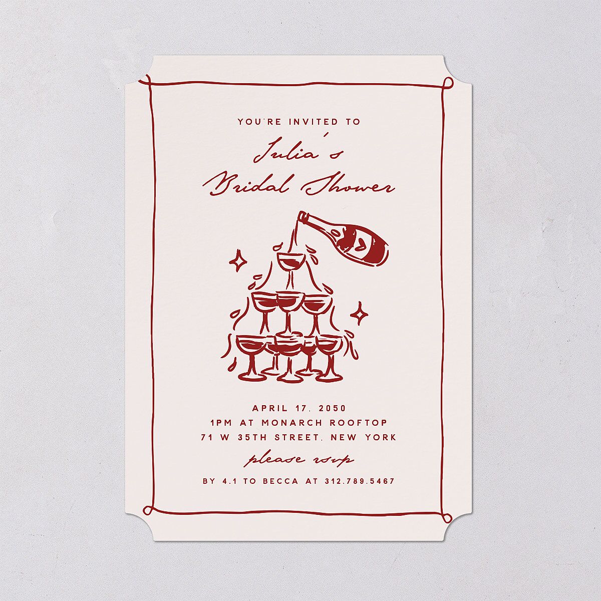 Hand Drawn Cake Bridal Shower Invitations Red Clay Signature Blank Ticket