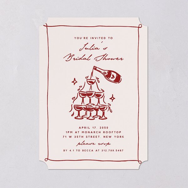 Hand Drawn Cake Bridal Shower Invitations Red Clay Signature Blank Ticket