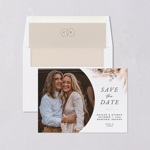 Bohemian Floral Hoop Save The Date Cards Camel Signature smooth Blank No Standard