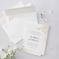 Botanical Luxury Foil Wedding Invitations Pure White Gold Signature Blank Standard No
