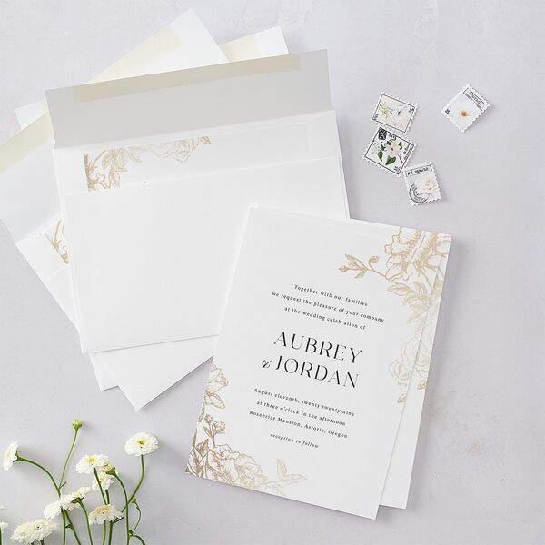 Botanical Luxury Foil Wedding Invitations Pure White Gold Signature Blank Standard No
