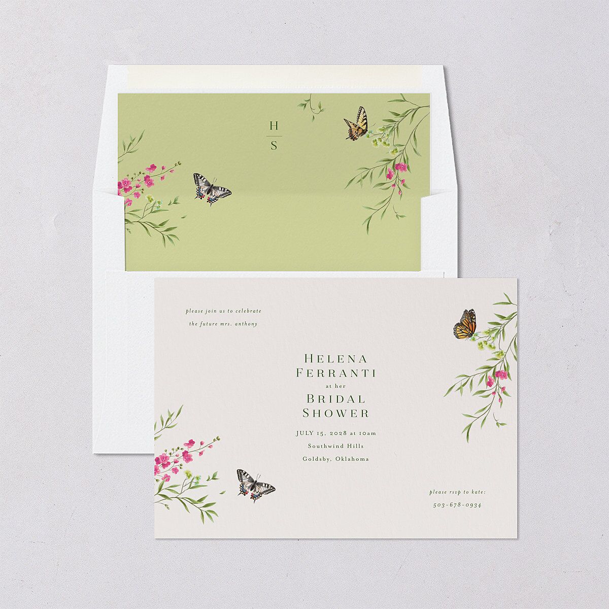Rustic Butterflies Bridal Shower Invitations Scottish Green Signature Blank Standard