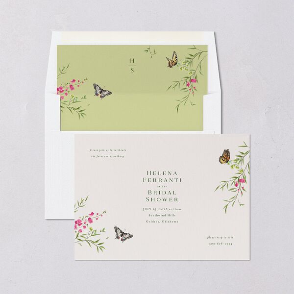 Rustic Butterflies Bridal Shower Invitations Scottish Green Signature Blank Standard