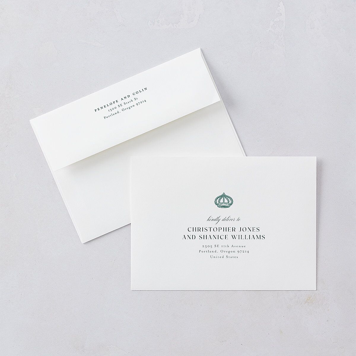 Glamorous Crown Monogram Crest Bridal Shower Invitations by Bridgerton Deep Lake Signature Blank Standard