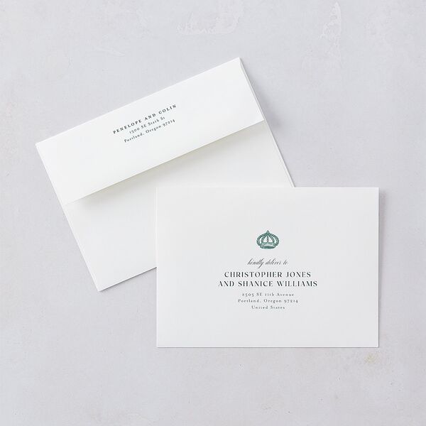 Glamorous Crown Monogram Crest Bridal Shower Invitations by Bridgerton Deep Lake Signature Blank Standard