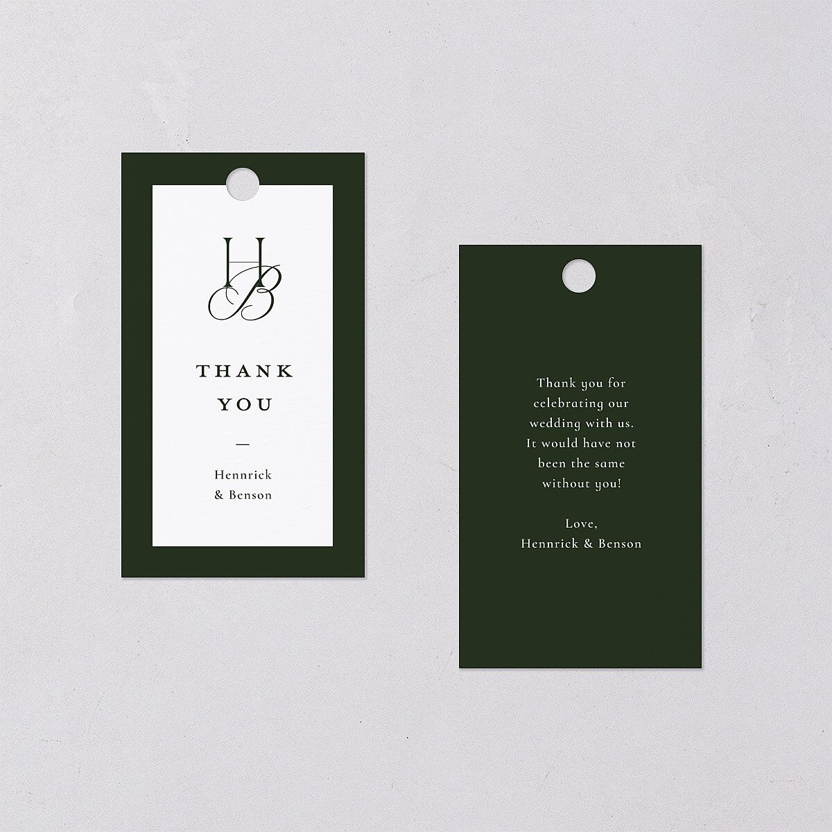 Refined Monogram Favor Gift Tags Dark Green Signature