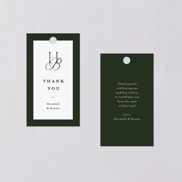 Refined Monogram Favor Gift Tags Dark Green Signature