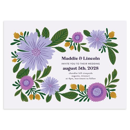 Retro Bloom Wedding Invitations Lilac Signature Blank No Standard