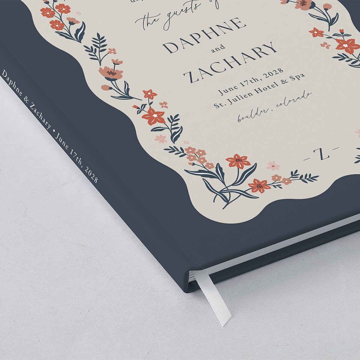 Flora Garden Border Guest Books Moody Blue