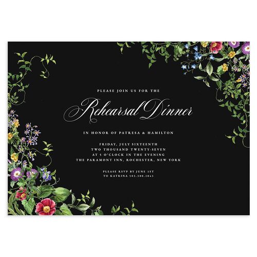 Opulent Garden Rehearsal Dinner Invitations Licorice Signature Blank Standard