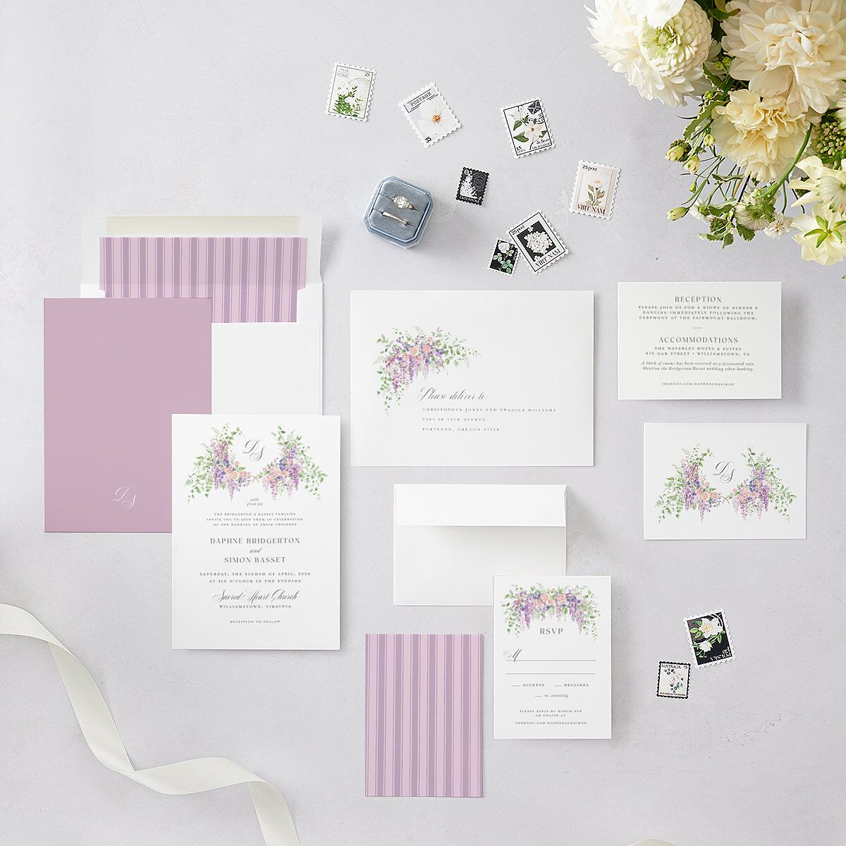 Formal Wisteria Garden Crest Wedding Invitations by Bridgerton — view 5