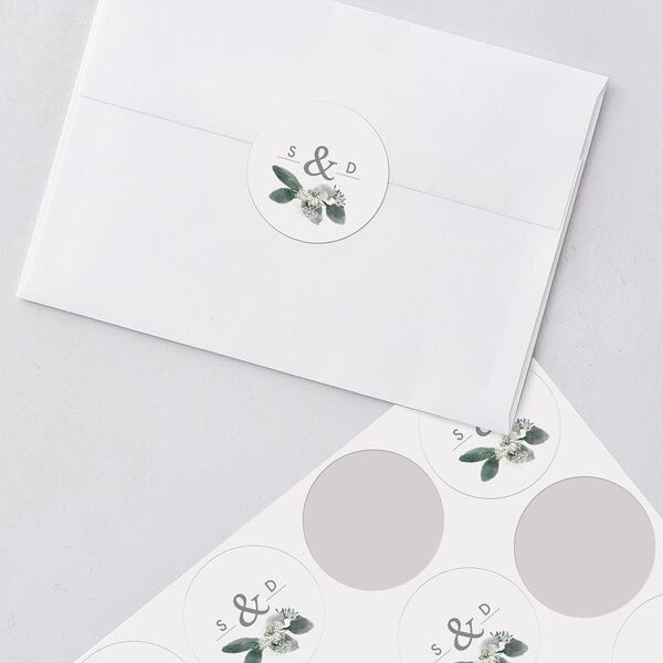 Elegant Greenery Wedding Stickers Pure White Circle