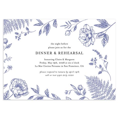 Classic Botanical Border Rehearsal Dinner Invitations Regency Blue Signature Blank Standard
