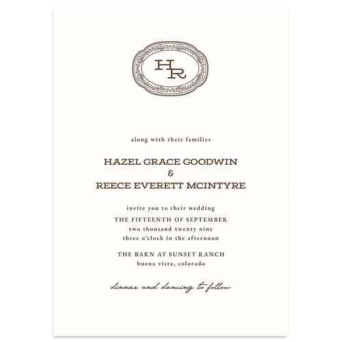 Elegant Western Monogram Wedding Invitations Walnut Signature Blank No Standard