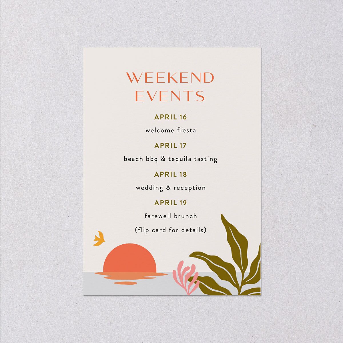 Impressionist Paradise Wedding Itinerary Cards — view 1