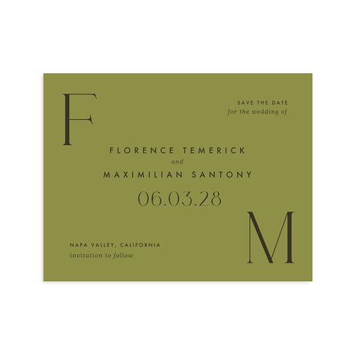Modern Initials Save the Date Petite Cards Olive Signature smooth Blank No Standard