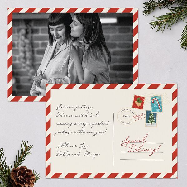 Special Delivery Announcement Christmas Post Holiday Cards True Red Signature Blank Standard