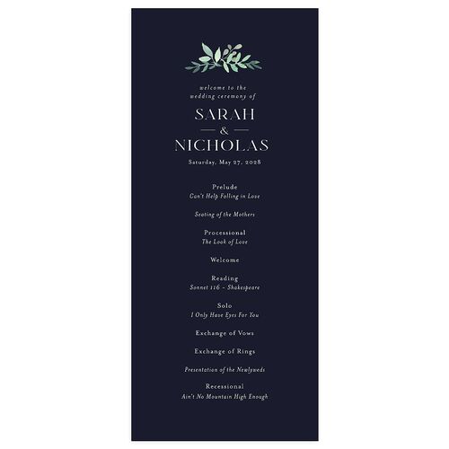 Greenery Altar Wedding Programs Navy Signature