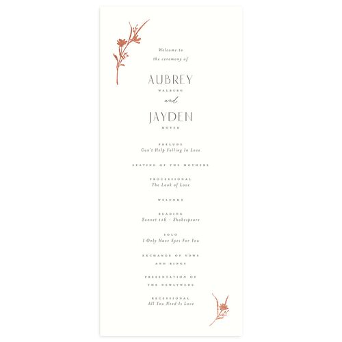 Minimal Wildflower Wedding Programs Rose Gold Off-White Signature