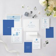 Hand Drawn Cake Wedding Invitations French Blue Signature Blank No
