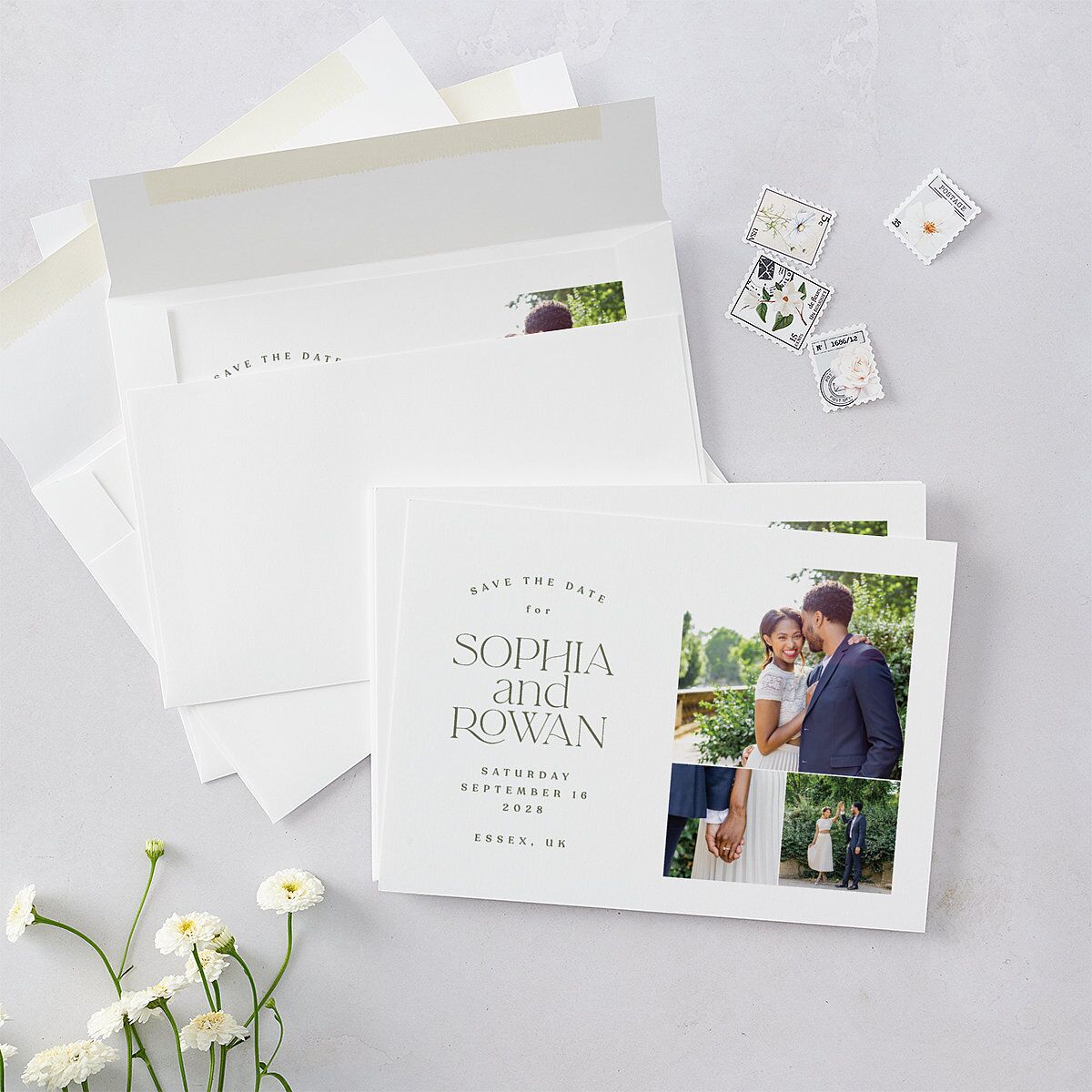 Classic Stack Save The Date Cards Dark Camo Signature smooth Blank No Standard