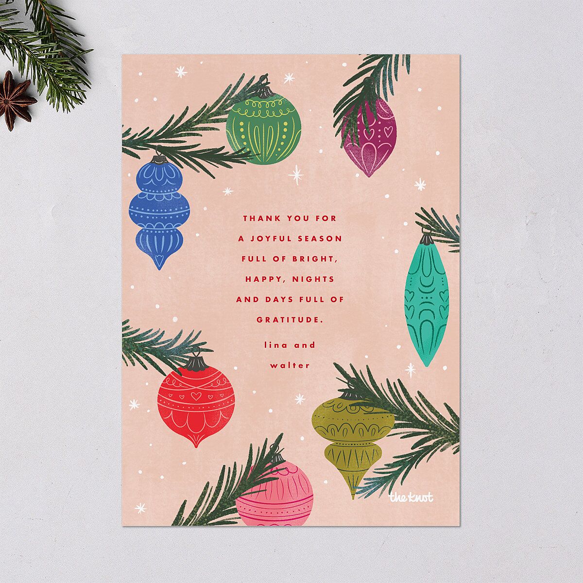 Vintage Christmas Ornaments Holiday Cards Barely Peach Signature Blank Standard