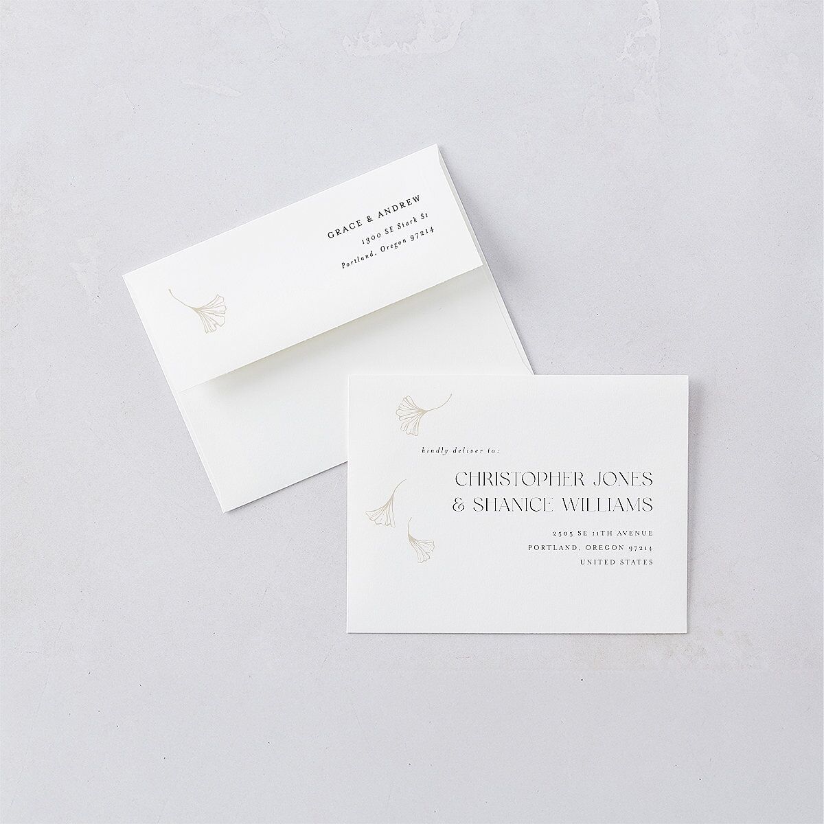 Ginkgo Leaves Thank You Cards Gold Champagne