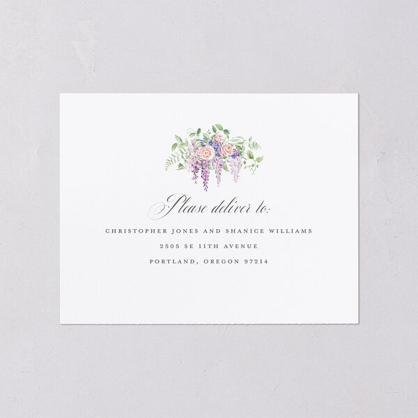 Formal Wisteria Garden Crest All-in-One Wedding Invitations by Bridgerton Purple Haze Signature Light Both Recipient and Return Addresses No