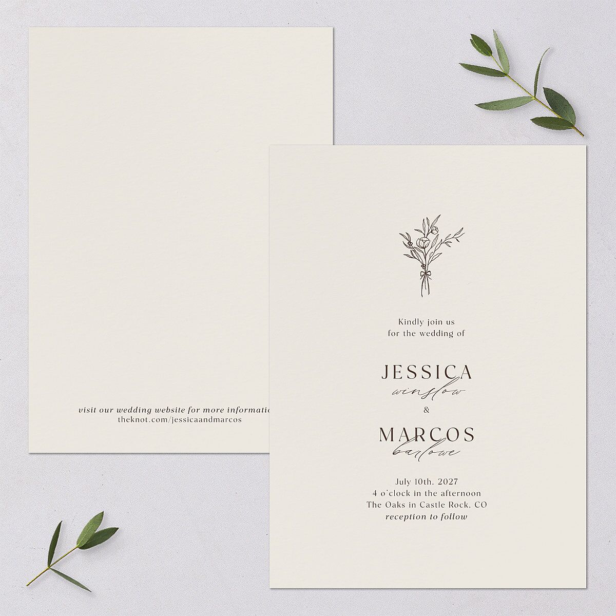 Simple Boho Flowers Wedding Invitations Champagne Signature Blank No Standard