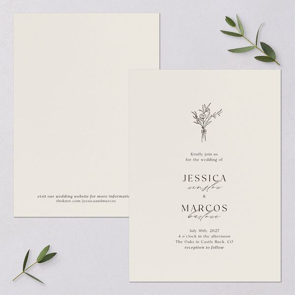 Simple Boho Flowers Wedding Invitations Champagne Signature Blank No Standard