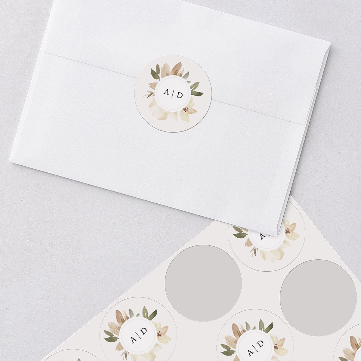 Neutral Greenery Wedding Stickers Thyme Circle