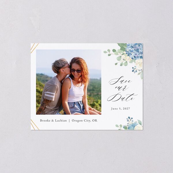 Elegant Hydrangea Save the Date Petite Cards Dusty Blue Signature smooth Blank No Standard