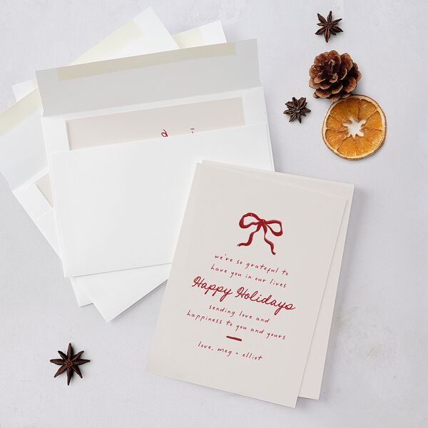 Dainty Bow Holiday Holiday Cards Maroon Signature Blank Standard Portrait