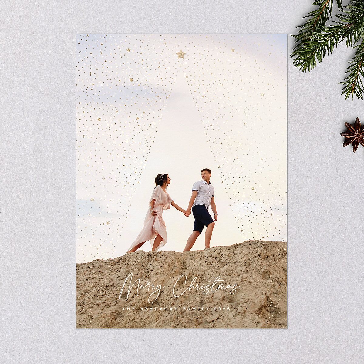 Sparkle Tree Holiday Cards Gold Pure White Signature Blank Standard Portrait