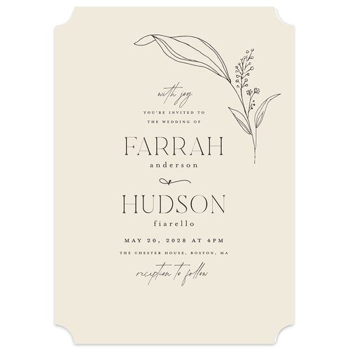 Minimalist Accent Leaf Wedding Invitations Linen Signature Blank No Ticket