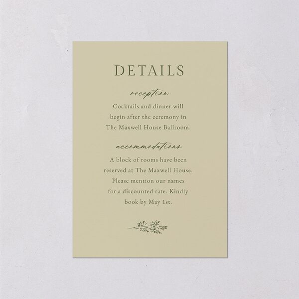 Vintage Botanical Sketch Wedding Event Detail Cards Dark Camo Signature Standard