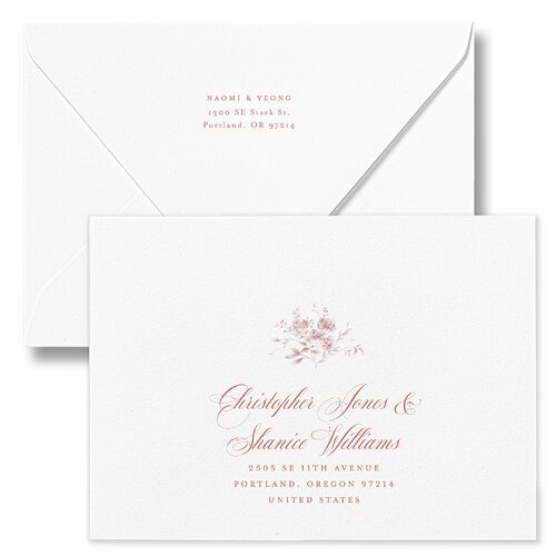 Vintage Florals Bridal Shower Invitation Euro Envelopes White Dusty Rose None Luxe Signature