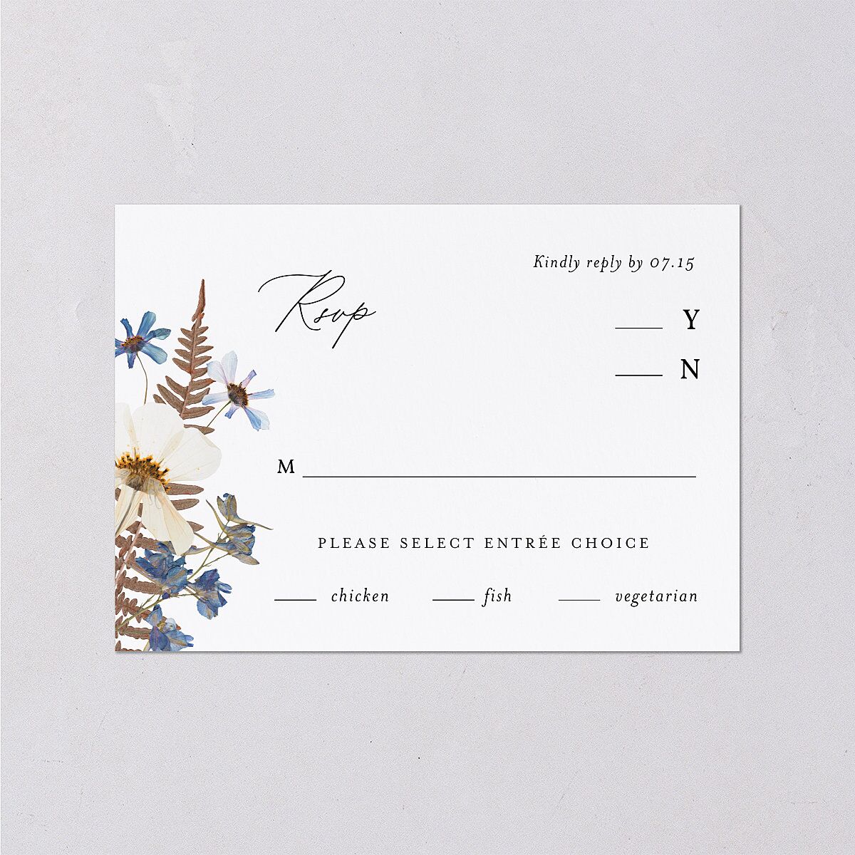 Pressed Flowers Wedding Response Cards Regency Blue Signature Standard