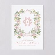 Maximalist Floral Crest Wedding Invitations Pink Cotton Signature Blank No Standard