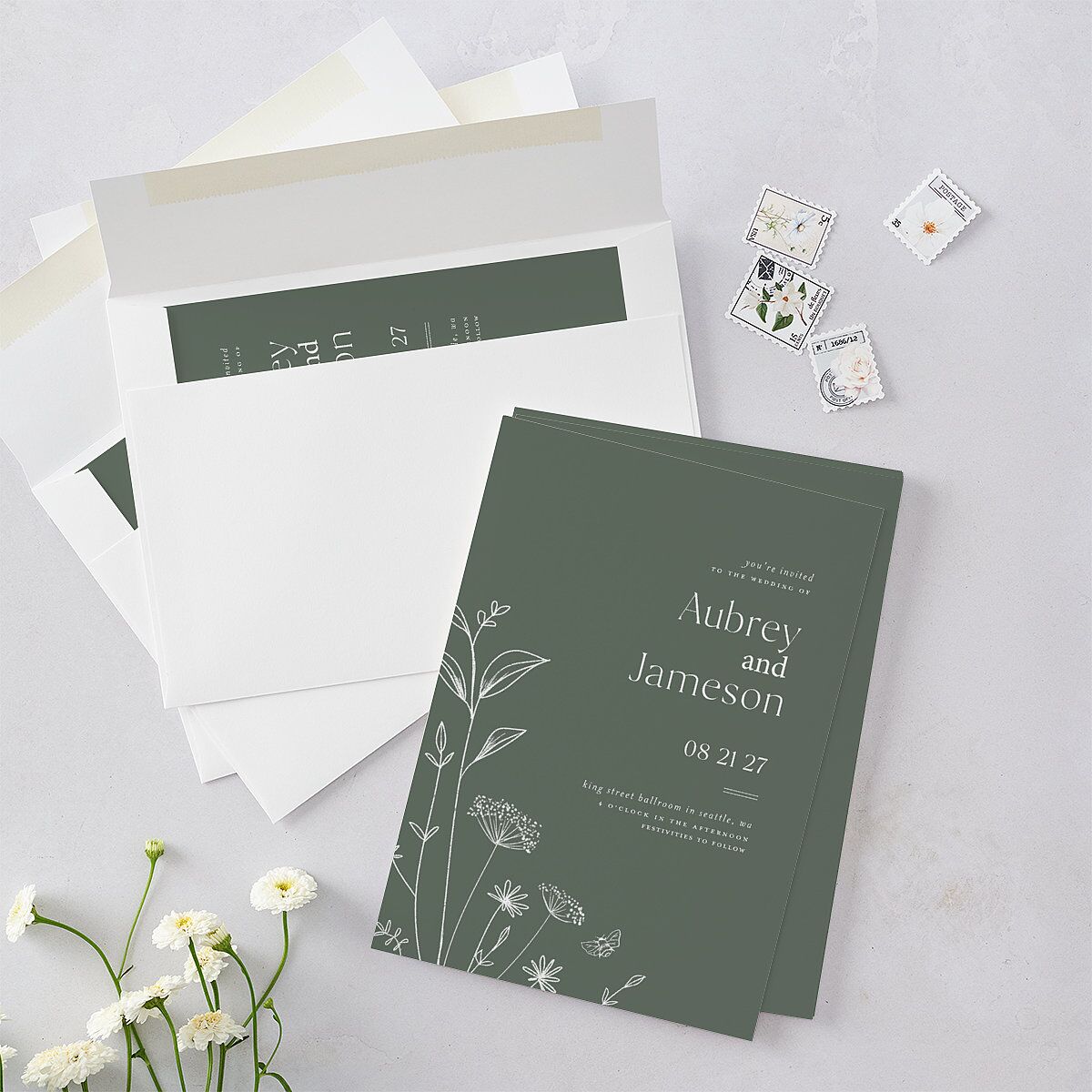 Simple Modern Wildflowers Wedding Invitations — view 4