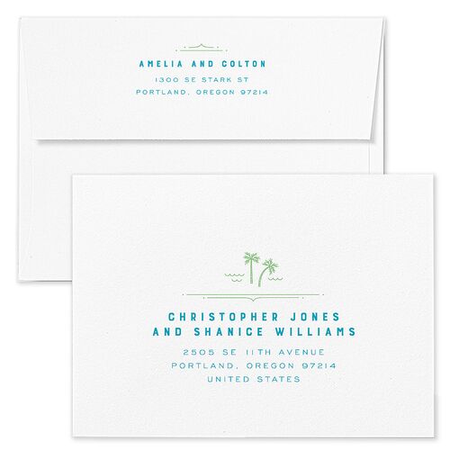 Iconic Beach Save The Date Card Envelopes Blue Green Apple Return Address Signature Standard