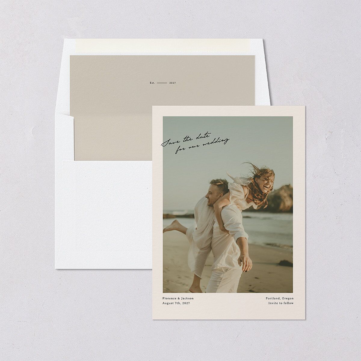 Vintage Film Photo Save the Date Cards Sand Signature smooth Blank No Standard