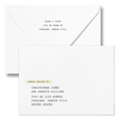 Editorial Label Maker Wedding Invitation Euro Envelopes White Daffodil Both Recipient and Return Addresses Luxe Signature