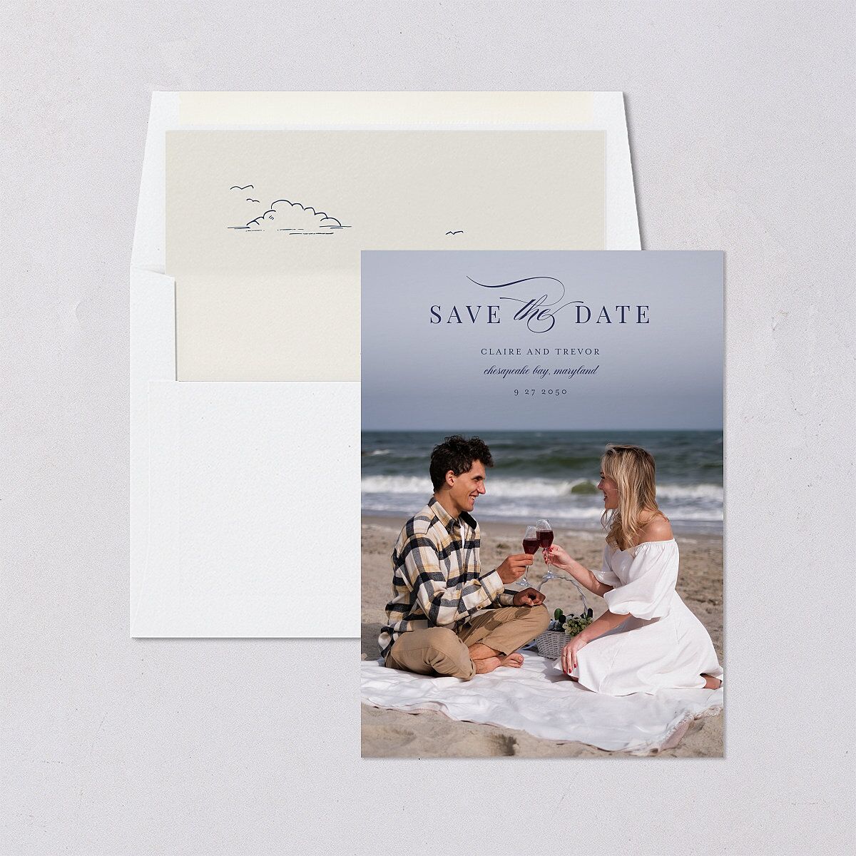 Elegant Lighthouse Save The Date Cards Maritime Signature smooth Blank No Standard