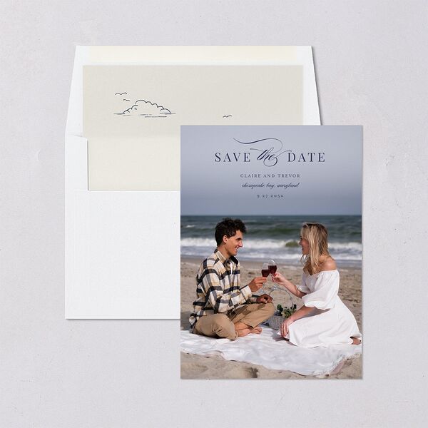 Elegant Lighthouse Save The Date Cards Maritime Signature smooth Blank No Standard