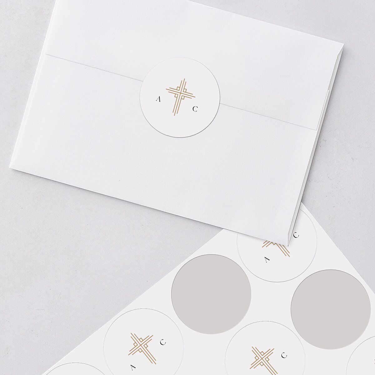 Church Cross Wedding Stickers Pure White Circle